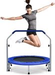 COSTWAY 40" Trampoline, Foldable Fitness Bouncer with 4-Level Adjustable Foam Handle and Safety Padded Cover, Indoor Outdoor Exercise Rebounder Workout for Kids & Adults (Blue)