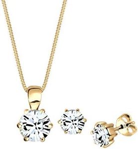 Elli Jewelry Set Glittery with Crystals in 925 Sterling Silver gold plated