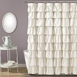 Lush Decor, Ivory Ruffle Shower Curtain | Floral Textured Shabby Chic Farmhouse Style Design, 72 x 72