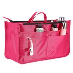 IGNPION Printed Insert Handbag Purse Organiser 13 Pockets Expandable Liner Bag Pouch Zipper Closure Tote Organiser Diaper Bag Insert with Handle (Pink)