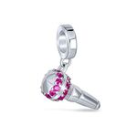 Music Lover Microphone Music Pink CZ Dangle Charm Bead For Women For Teen Sterling Silver Fits European Bracelet