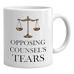 Lawyer Coffee Mugs 11 oz, Opposing Counsel's Tears Student Attorney Advocate Plaintiff Graduation Law School Gift for Judge Men Women, White