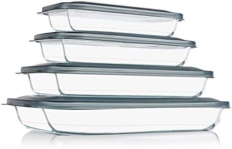 KOMUEE 8 Pieces Glass Baking Dish with Lids Rectangular Glass Baking Pan Bakeware Set with Lids, Baking Pans for Lasagna, Leftovers, Cooking, Kitchen, Fridge-to-Oven, Gray