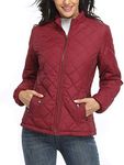 PEIQI Women's Quilted Jacket Coat Outwear Puffer Zip-up Stand Collar Padded Jacket with Pockets Wine Red X-Small