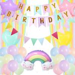 Pastel Rainbow Birthday Party Decorations - Pastel Balloons Decoration, Happy Birthday Pastel Banner Bunting Five Angles Star Heart Rainbow Balloons Foil Curtain for Girls Baby Shower Party Supplies