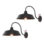 mirrea Dusk to Dawn Farmhouse Outdoor Gooseneck Barn Wall Light with 14" Dome Matte Black Pack of 2