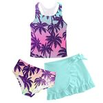 ALISISTER Girls Bathing Suit 3 Piece Hawaii Bikini Set Beach Swimsuit with Cover Up Skirt Sport Swimwear 6-7 Years