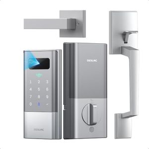 Desloc Palm Vein Smart Lock Handle Set, K140 Plus WiFi Keypad Deadbolt | 10000mAh Li-ion Battery, APP &Voice Control,Keypad Front Door Lock Set with Auto Lock, Anti-Peep, BHMA Grade 3, IP65, Sliver