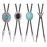 Jstyle 4Pcs Bolo Tie Rodeo Cowboy Leather Necktie Western Necklace Costume Accessories for Men