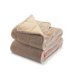 Sunbeam Extra Warm Weighted Blanket | 15 Pounds, Reversible Plush Velvet/Microfiber with Arm Slits and Neck Cutout, 54” x 73”, Mushroom