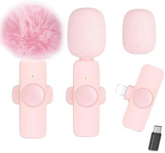 2 Pack Professional Wireless Lavalier Microphone for iPhone iPad (iPhone 14 and Below), Lapel Mics Plug-Play Clip on Lapel Mic for YouTube, Recording, Vlog, Facebook Live