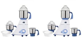 Preethi Blue Leaf Diamond MG-214 mixer grinder 750 watt (Blue/White), 3 jars & Flexi Lid, FBT motor with 2yr Guarantee & Lifelong Free Service (Pack of 2)