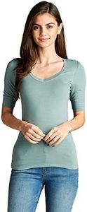 Emmalise Women's Slim Athletic Fit Vneck Tshirt Half Sleeves Top (Dusty Sage, 3XL)