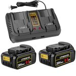 ANTRobut 2Packs 6.5Ah DCB206 20V Battery + DCB102 Dual Charger, Compatible with DEWALT 20V MAX Battery and Charger Kit