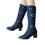 Girls Cowboy Boots Womens Ankle Boots High Heels-Thick Platform Zipper Womens Short Boots