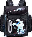 Astronaut School Backpack for Boys Large Capacity Waterproof Light Weight Schoolbag Bookbag for Kids Primary School Student (Black)