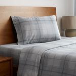 Mellanni Twin Flannel Sheet Set - 3 pc Printed Luxury 100% Organic Cotton - Heavyweight 180GSM Bed Sheets - Cozy, Soft, Warm, Breathable Bedding - Deep Pockets (Twin, Light Gray Plaid)
