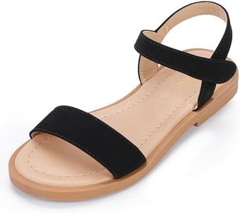 PANDANINJIA Girls Sandals Black Open Toe Size 10 Summer Flats Dress Shoes
