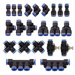 22 Pcs Push to Connect Fittings Kit, 1/4" 6mm Od Quick Release Connectors, 3 Elbows, 3 Union Tee, 3 Y Splitters 3 Straight Unions, 3 Reducer Unions, 3 Cross Unions, 2 Hand Valves, 2 Manifold