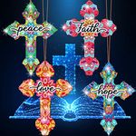 4 Pieces Cross Diamond Painting Kits Diamond Painting Crosses 5D DIY Diamond Painting Ornaments Mosaic Rhinestone Crystal Cross Pendant for Home Wall Decor (Letter Style)