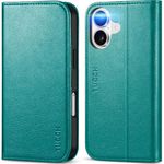 TUCCH Wallet Case for iPhone 16, PU Leather Folio with RFID Blocking [3 Card Slot] Kickstand Protective Flip Cover Shockproof TPU Inner Shell Compatible with iPhone 16 5G 6.1", Textured Cyan