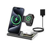 3 in 1 Foldable Charging Station for Apple Wireless Charger for iPhone 16 15 14 13 12 11 Series, Wireless Charging Station with Night Light for Apple Watch Charger for AirPods 4/3/2/Pro/Pro 2 (Black)