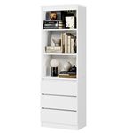 FirFurd 180cm Tall Bookcase Bookshelf with 3 Drawers and Shelves Living Room Storage Cabinet Freestanding Display Cupboard Unit Wooden White