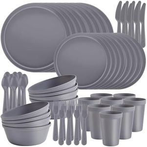 ZIVONA Kids Plates and Bowls Set, 40-Piece Unbreakable Kids Dinnerware Set for Toddlers & Children, BPA-Free PP Plastic Plates, Bowls, Cups & Cutlery, Microwave & Dishwasher Safe, Gray Service for 8