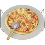 ZENO Pizza Stone 33CM | Pizza Stones for Oven | Pizza Stone for BBQ Pizza Oven | Even Heat Distribution | Pizza Cutter Included | Non Stick Pizza Stone with Stainless Steel Handles