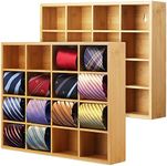 Wesiti 2 Pieces Tie Rack Wall Mounted Tie Box Tie Organizer with 16 Compartments Bamboo Tie Holder for Belt Men Scarf Necktie Home Wall Closet (Wood Color)