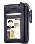 Teskyer Men Card Holder Wallet, Slim Credit Card Wallets, Minimalist, RFID Blocking, 1 ID Window, with Zipper, Holds up to 8 Cards, Black