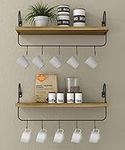 Godimerhea Floating Shelves Wall Mount Set of 2, Rustic Storage Wall Shelves with Removable Hooks for Bathroom Kitchen Bedroom Laundry Room Coffee Bar