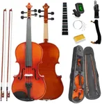 FINO 4/4 Violin Full Size Kit for Beginners, Fiddle Set for Adults Students with 2 Boxwood Bows, Extra Strings, Rosin, Tuner, Fingerboard Sticker, Shoulder Rest, Case (Plywood, Full)