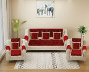 Dazzling DECOR Velvet Sofa Cover with Arm Cover and Cushion Set of 5 Seater- 3 Seater and 2 Seater Full Cover Set for Couch Seat-Heavy Fabric Sofa Slip Protector, 2801_Maroon