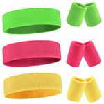 CCINEE 9pcs Sweatband and Wristband Set Sport Headband and Wristband Moisture Wicking Sweatband Workout Wrist Wrap for Men Women,Green Pink and Yellow