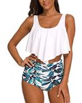 Vozobi Women's Tankini Swimsuits Two Piece Ruffle Flounce Top High Waisted Bottom Bikini Sets Tummy Control Bathing Suit