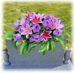 GRPFS Cemetery Saddles for Headstones,Artificial Cemetery Flowers for Grave-Pink & Purple Flower Arrangements, Outdoor Grave Decorations for Cemetery, Large & Real Looking