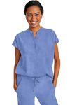 Healing Hands Women's Scrub Top Relaxed Fit Journey Top - 2 Pockets with Knit Details, Dolman Sleeve and Rounded Hem - 2152, Large, Ceil