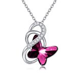 AOBOCO Sterling Silver Infinity Butterfly Pendant Necklace with Crystal from Austria, Purple Butterfly Gifts for Butterfly Lovers, Anniversary Birthday Jewelry Gifts for Women