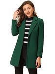 Allegra K Women's Classic Notched Lapel Long Sleeve Buttoned Long Coat Dark Green X-Small