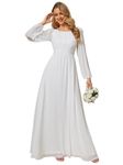 Ever-Pretty White Maxi Dress Round Neck A-Line Chiffon Bridesmaid Dresses for Women White 10