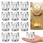 GOLDEAL Clear Votive Candle Holders Set of 12,Clear Thick Glass Tea Light Candle Holder Bulk,Tealight Candle Jars for Wedding Table Decor,Party Supplies,Bridal Shower,Baby Shower,Tables Centerpieces