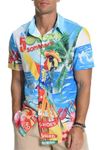 AIYINO Men's Hawaiian Shirts Floral Button Down Short Sleeve Tropical Beach Holiday Shirts Parrot Blue 3XL