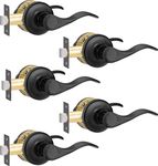 Supstron 5 Pack Passage Door Handle, Matte Black Keyless Door Lever with Lock, Passage Door Lever fit for Interior Door and Closet, Bathroom, Badroom, Traditional Wave Style Passage Door Lock, Black