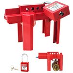 Ball Valve Lockout, Adjustable Ball Valve Lockout Device, Small, for 1/2"-2-1/2" Outside Pipe Diameter, Red, Outdoor Water Spigot Lock Industrial Faucet Handle Locks Pipeline Valve Locking Device