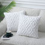 CJWLKJ 2Pcs Soft Faux Fur Throw Pillow Covers 18x18 - Plush Short Wool Velvet Decorative Pillow Covers - Couch Sofa Pillow Covers for Living Room - with 3D Diamond Pattern (Pure White)