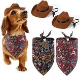 Jupsk Pet Dogs Cats Cowboy Costume Hats and Bandanas Scarf Set of 4, Pet Cowboy Caps and Triangle Scarves Accessories for Puppy Kitten, Pet Party Festival and Daily Wearing Decoration