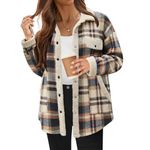 Womens Fall Winter Jackets Plaid Fleece Shackets Warm Fuzzy Coats Lightweight Sherpa Jacket Plush Button Down Outwear