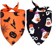 2 Pieces Halloween Dog Bandanas, Double-Sided Reversible Triangle Scarf, Cute Ghost and Pumpkin Design, Spooky Cat and Spider Pattern, Halloween Pet Costume Accessories for Dogs and Cats (X-Small)