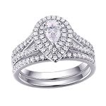 Newshe Wedding Engagement Ring for Women Bridal Set Sterling Silver 1.3ct Pear White AAA Cz Size 7